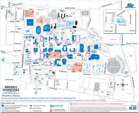 Campus Map Middle Tennessee State University Visitors Guide