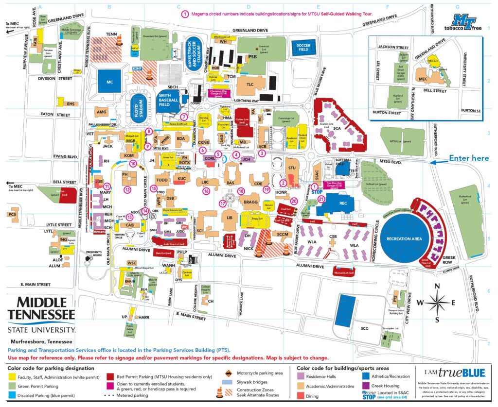 Campus Map | Middle Tennessee State University Visitors Guide