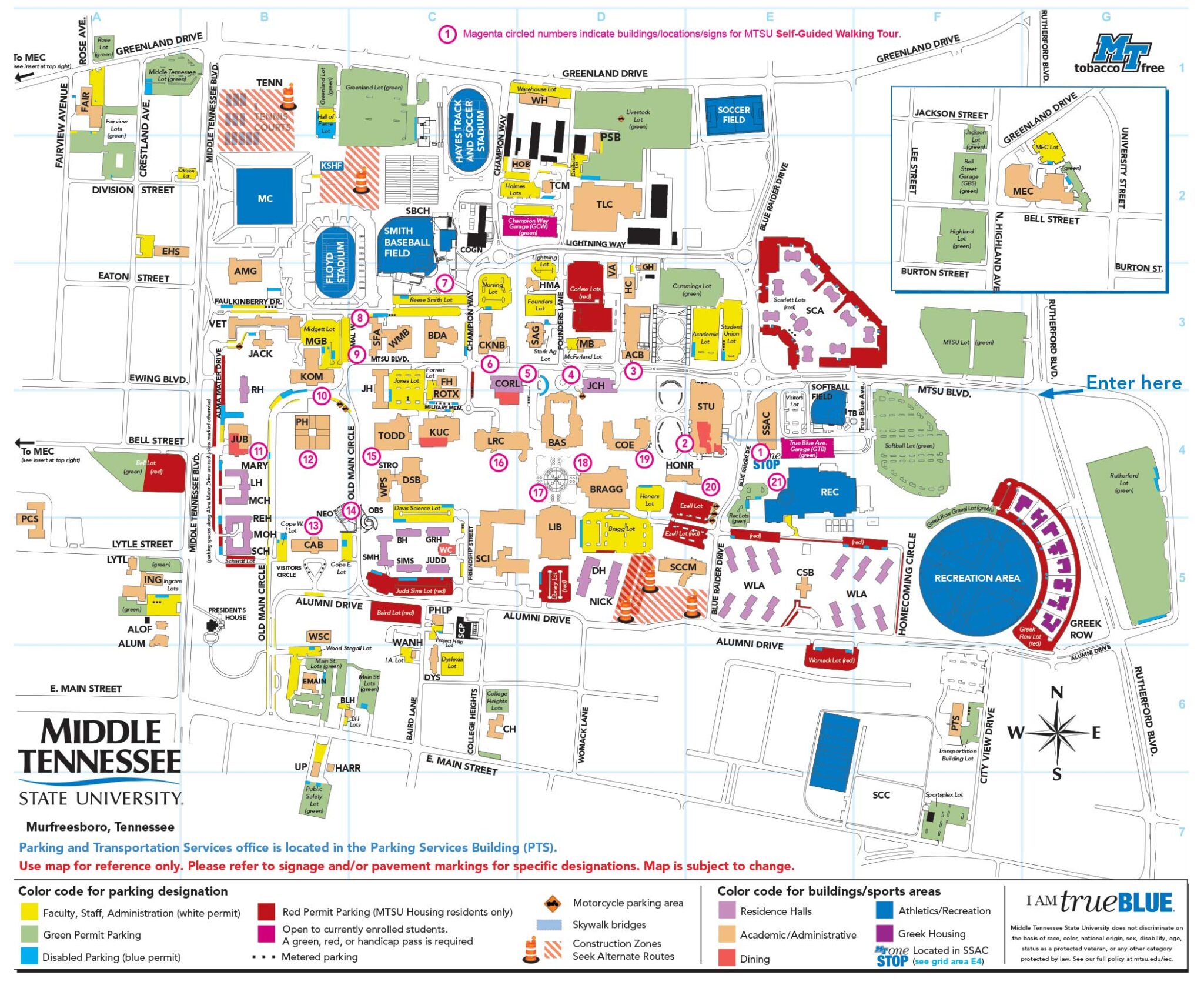 Campus Map | Middle Tennessee State University Visitors Guide